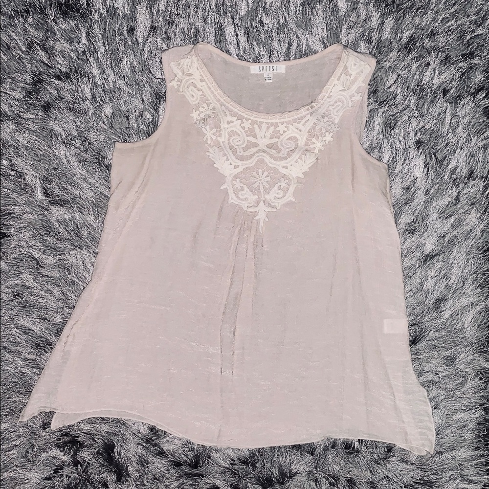 Spense Gauze Top with Crochet Neck Detail